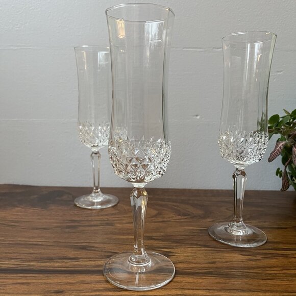 Cristal D'Arques Durand Longchamp Crystal Set of 3 Champagne Flutes Wine Glasses - Picture 2 of 9